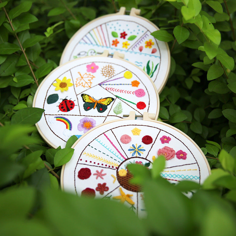 Embroidery Practice Kit with Floral & Animal Patterns - 3-Piece Set for Beginners