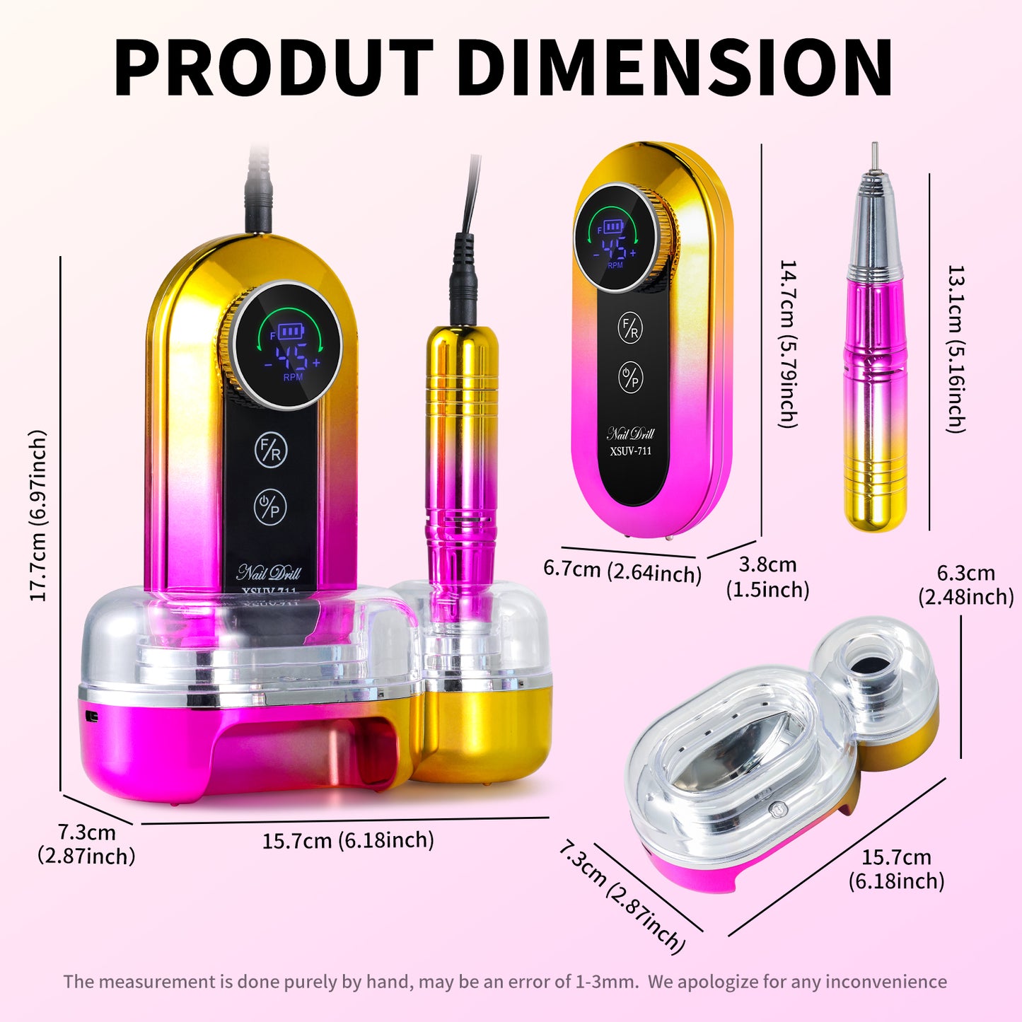 Professional 45000RPM Electric Nail Drill Kit - Portable Cordless File - Yellow