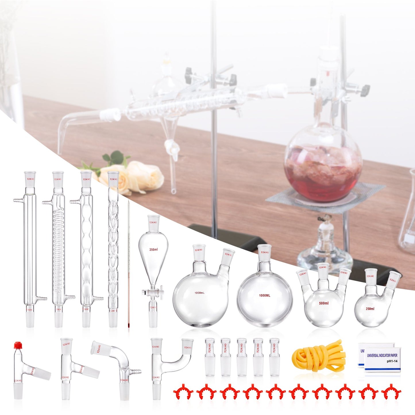 Lab Distillation Kit - 3.3 Borosilicate Glassware, 32 Pcs Set