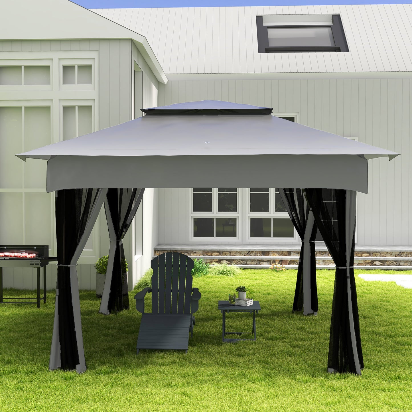 11x11 Portable Outdoor Patio Canopy with Mesh Privacy Netting
