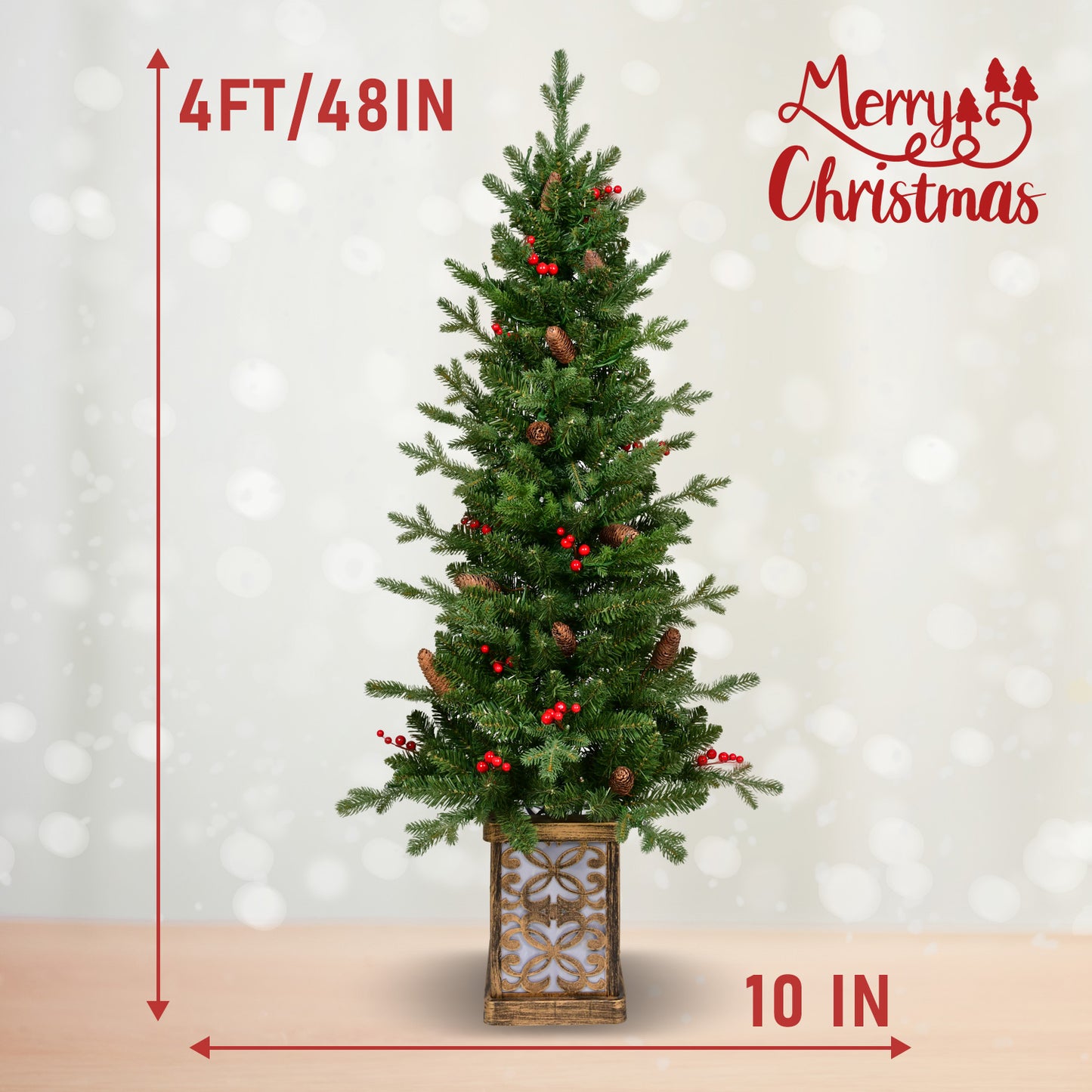 4ft Pre-Lit Potted Christmas Tree with Multicolor Lights