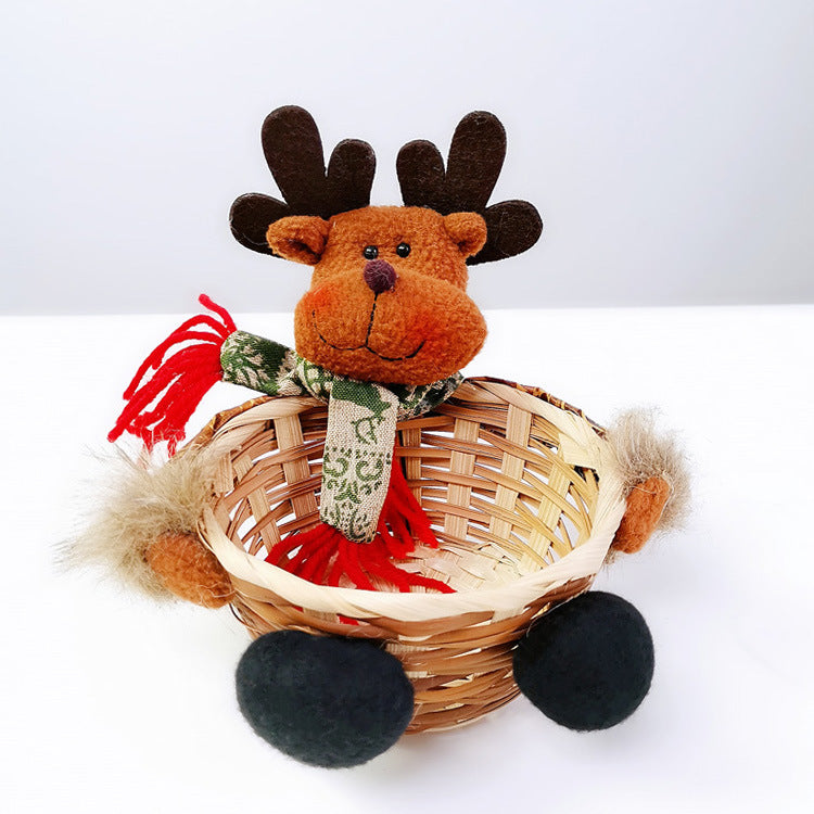 Christmas Decoration Storage Basket with Santa Snowman Elk Candy Holder