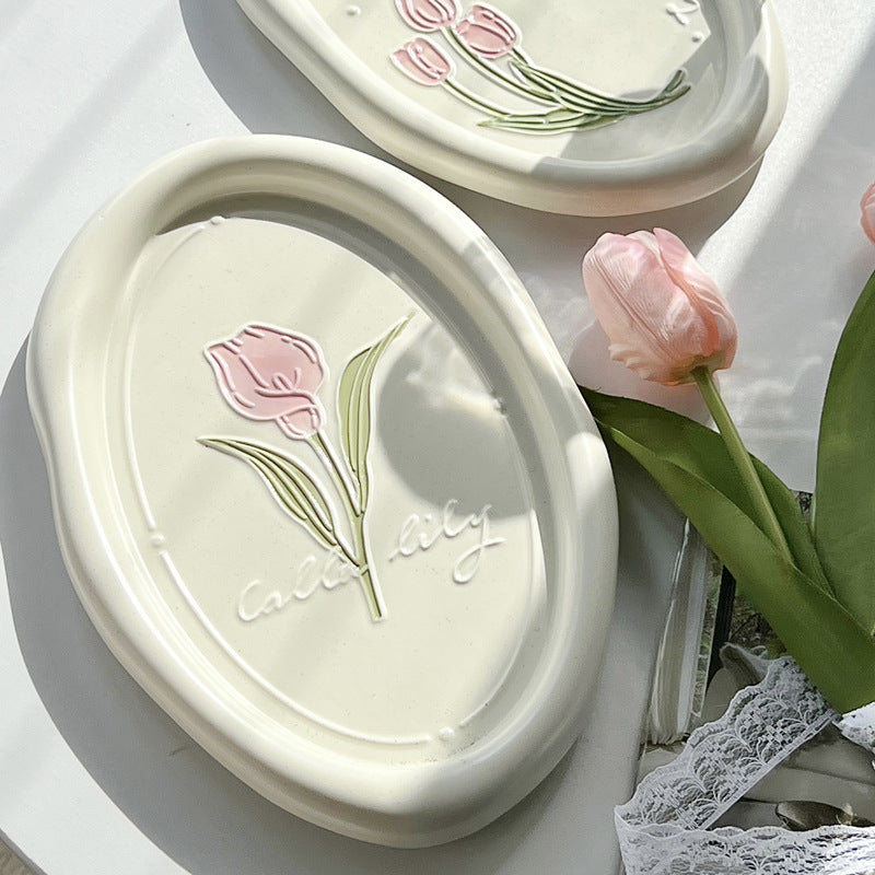 Ceramic Calla Tulip Pattern Dinner Plate - 27x17.5cm Kitchen Tableware