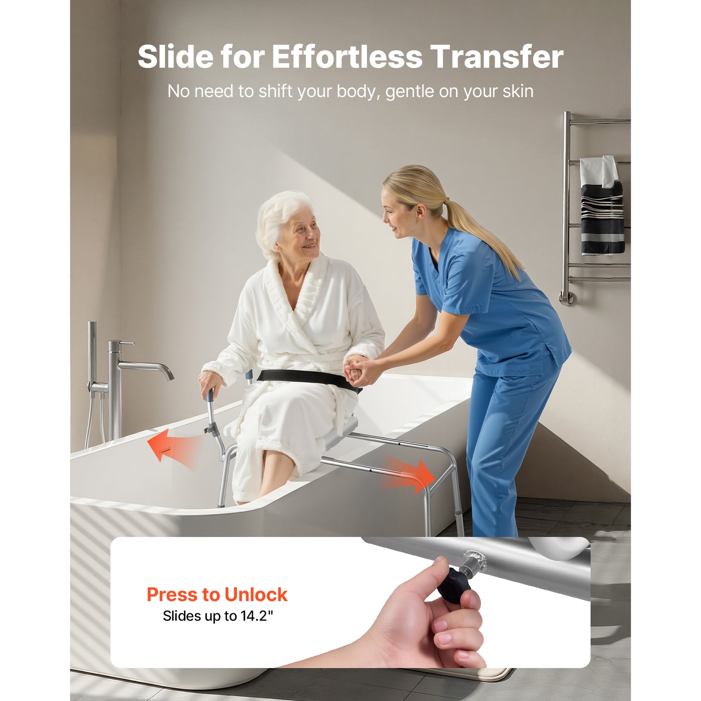 Heavy Duty Shower Transfer Bench with Arms & Backrest - 400 Lb Capacity, Height Adjustable for Handicap & Elderly
