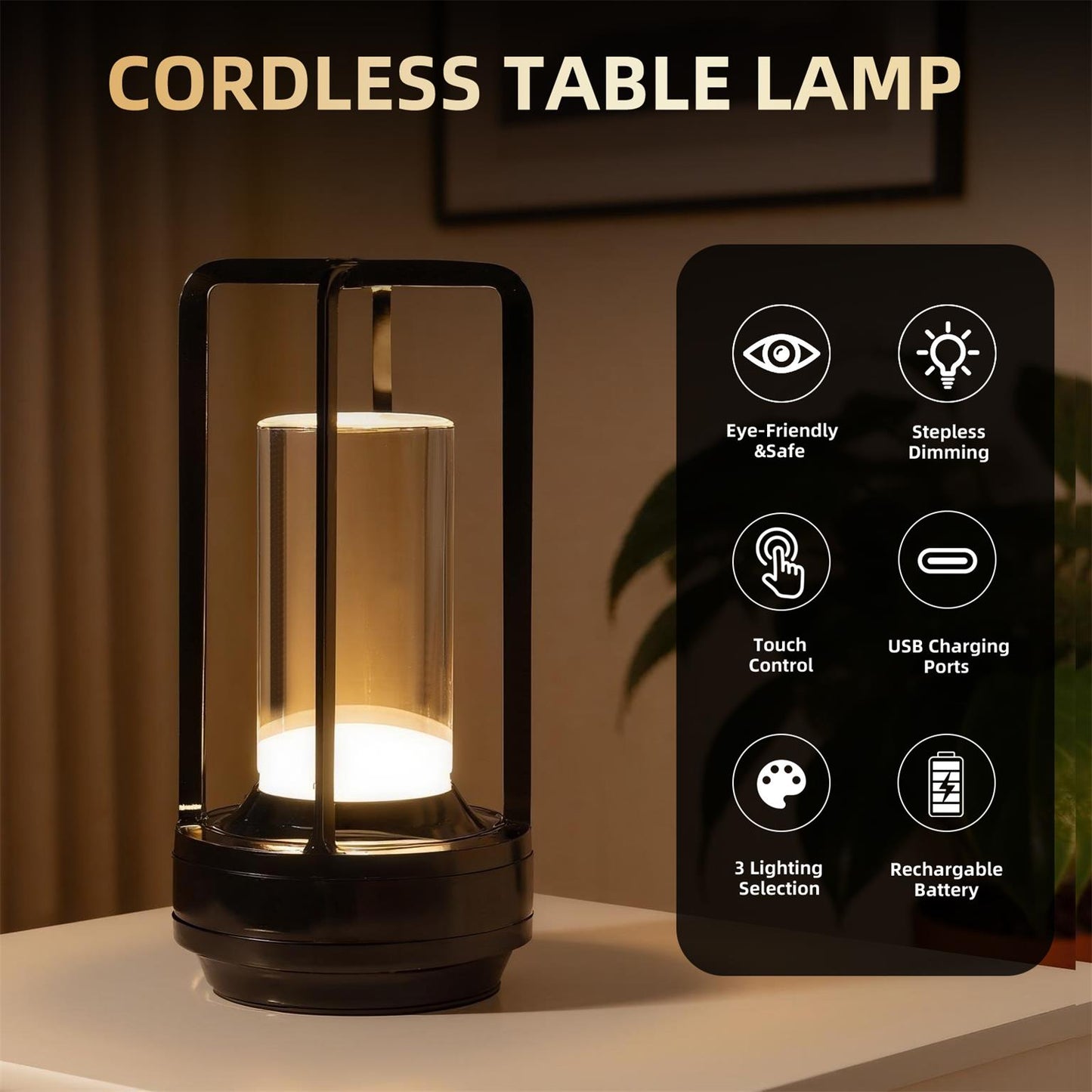 Portable Touch Control LED Night Light with 5000mAh Battery for Bedroom Camping & Home