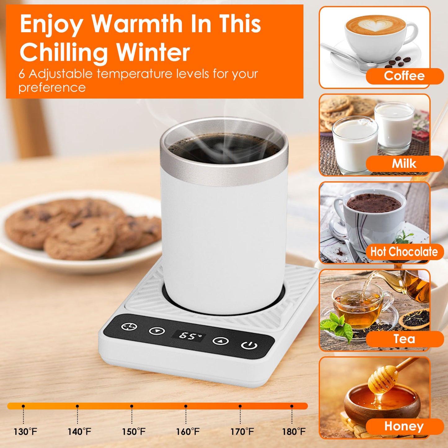 Electric Mug Warmer with 6 Temperature Levels & Auto Shut Off