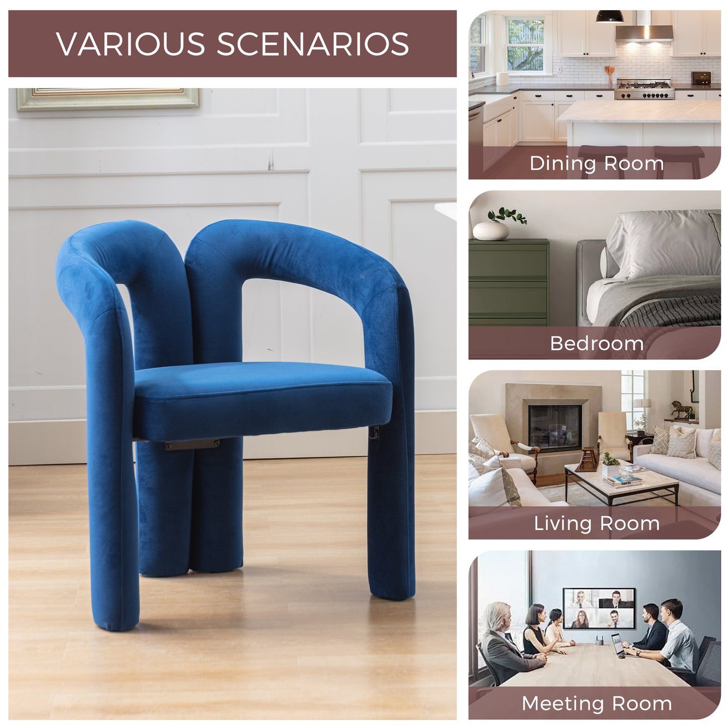 Velvet Upholstered Accent Dining Chair Set of 2 - Navy