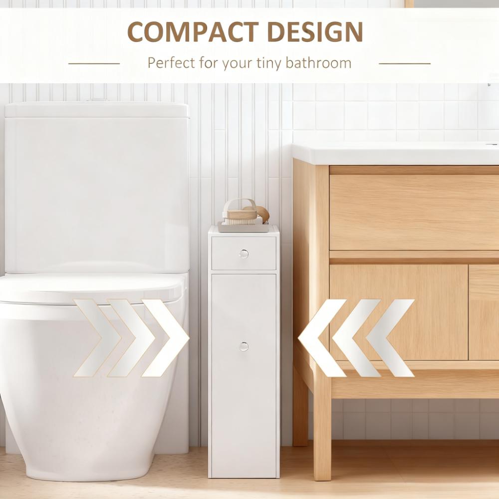 Narrow Bathroom Storage Cabinet with Drawers - White