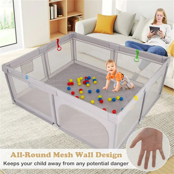 Portable Baby Play Yard 73x61.5x27 Breathable Mesh with 50 Ocean Balls & Carry Bag