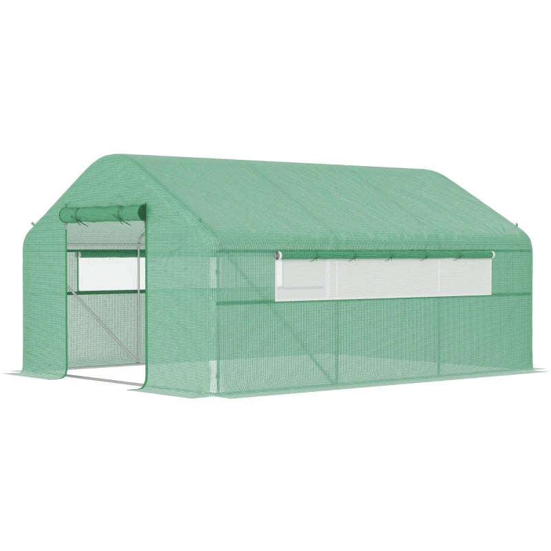 Green Tunnel Greenhouse Hoop House with Galvanized Steel Frame & Large Windows