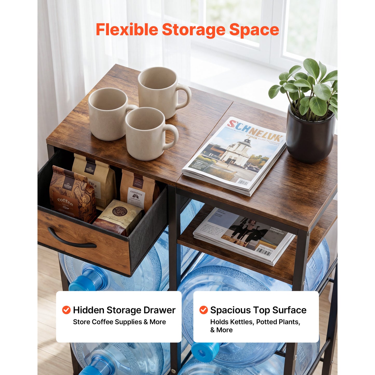 Heavy Duty Water Jug Holder Rack for 3 and 5 Gallon Bottles - 4 Tiers Storage Organizer