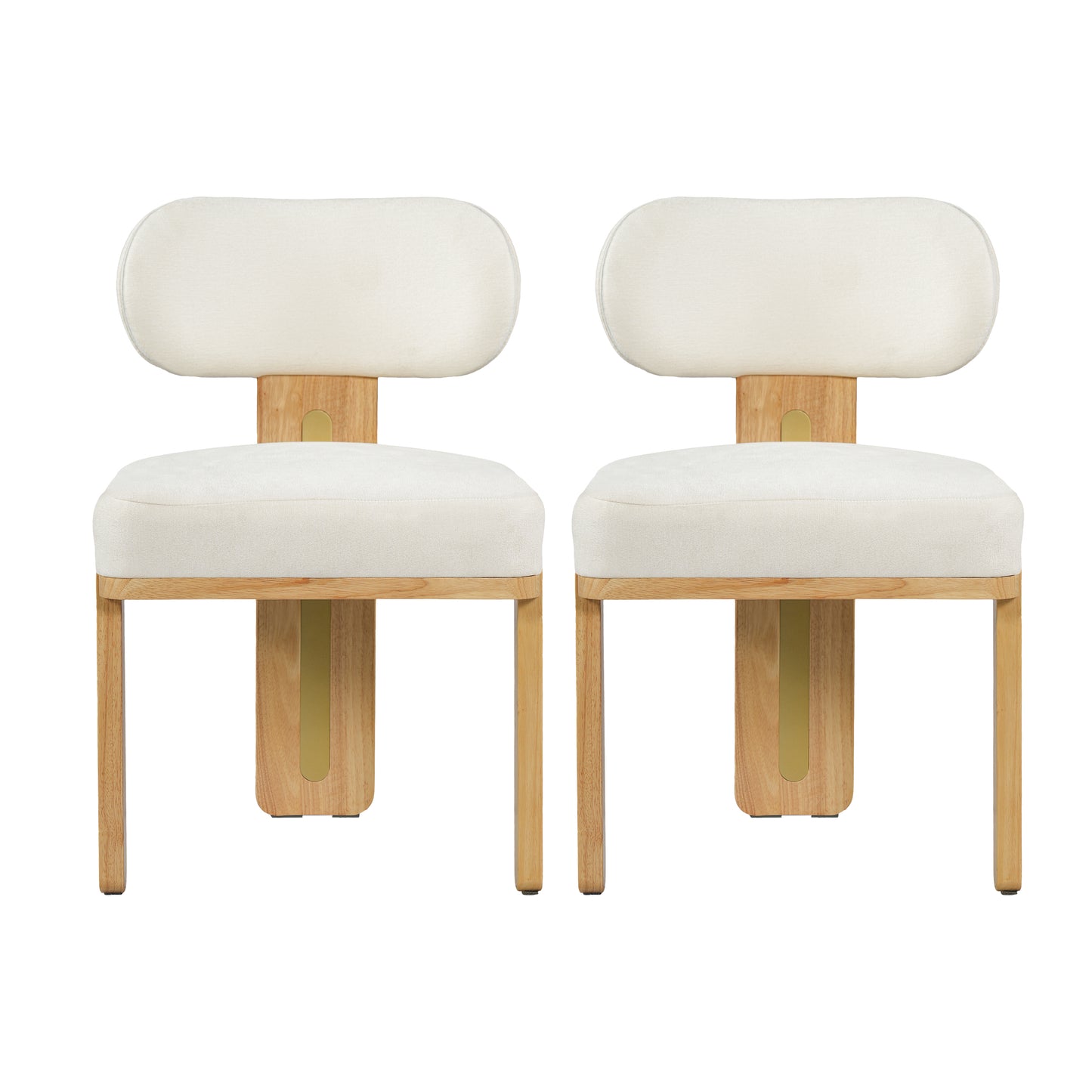 Modern Round Upholstered Dining Chair Set - Beige & Natural