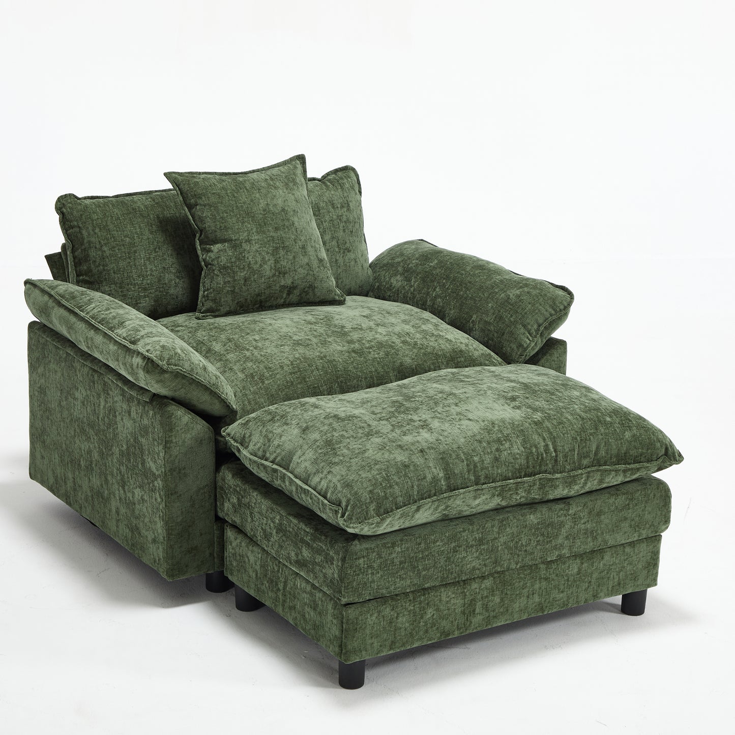 Modern Accent Chair with Ottoman - Green Chenille Upholstered Armchair