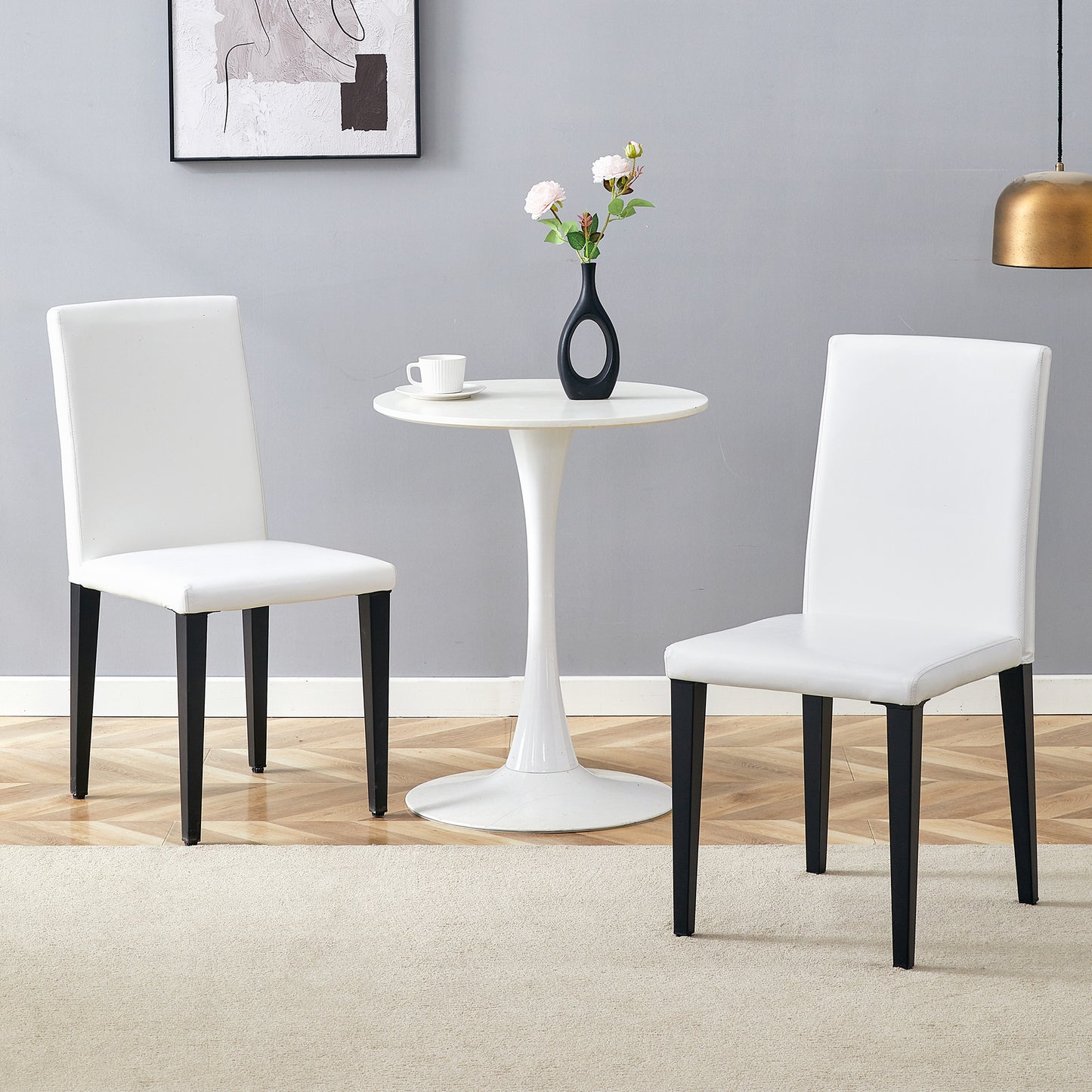 Set Of 2 White PU Dining Chairs 35.4in High, 18.5in Ergonomic