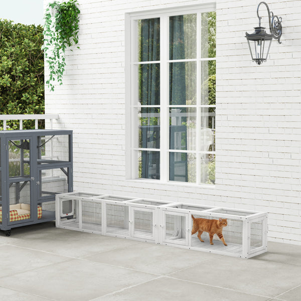 Cat Tunnel Play Structure for Cats Under 10 lbs - White Fir Wood & Metal
