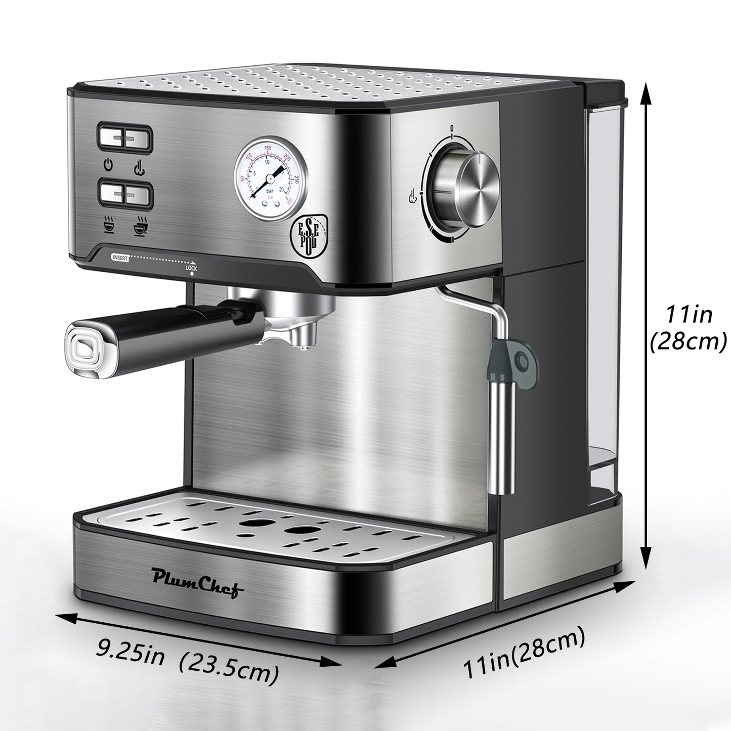 20 Bar Espresso Machine with Milk Frother for Home Barista, Includes Pressure Display & Removable Water Tank