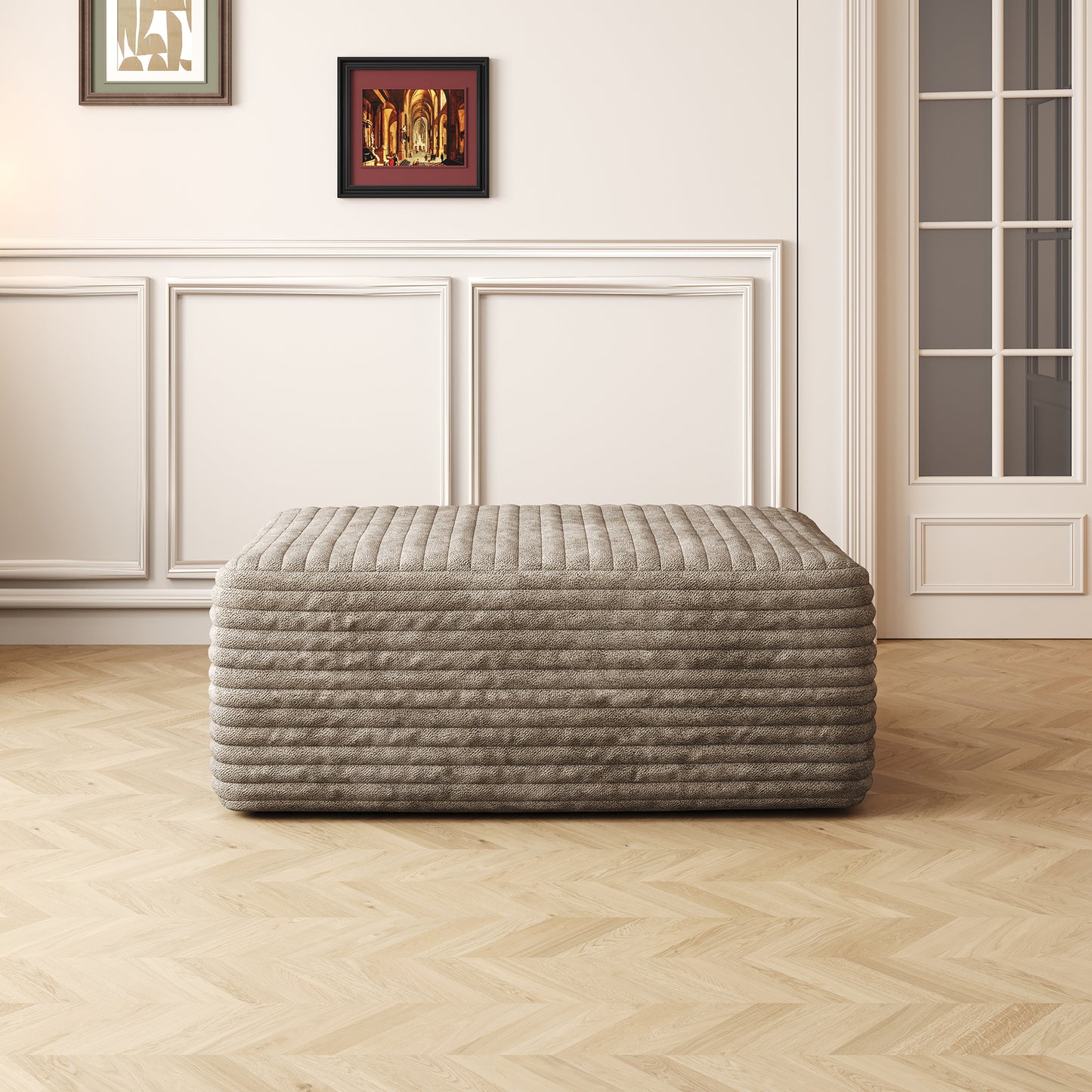 Modern Rectangle Sofa Ottoman - Camel Plush Corduroy Fabric