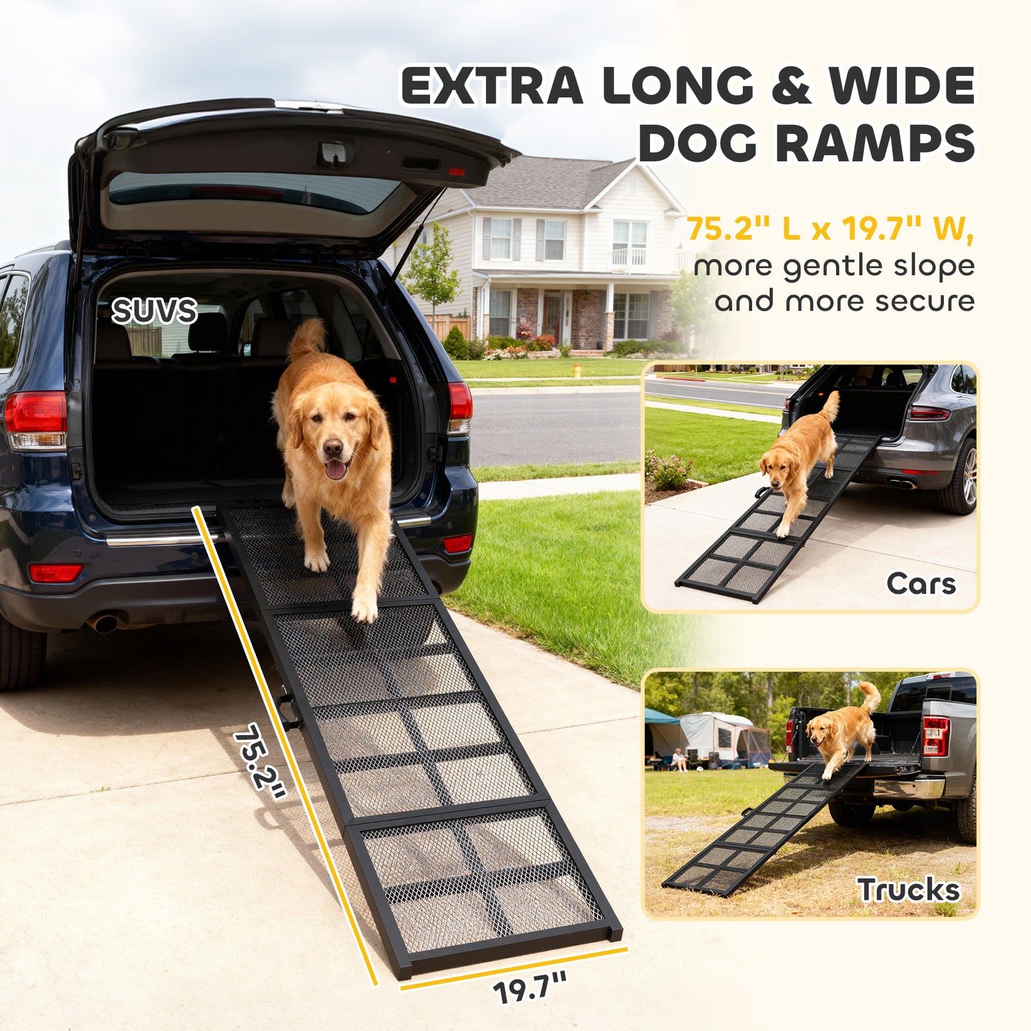 Dog Car Ramp 75-Inch Extra Long Wide Non-Slip Folding Pet Step for Large & Small Dogs