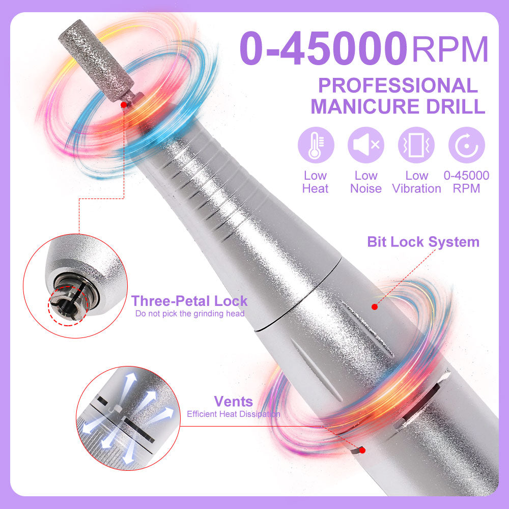 Professional Electric Nail Drill, 45000RPM Rechargeable Portable Nail File Kit