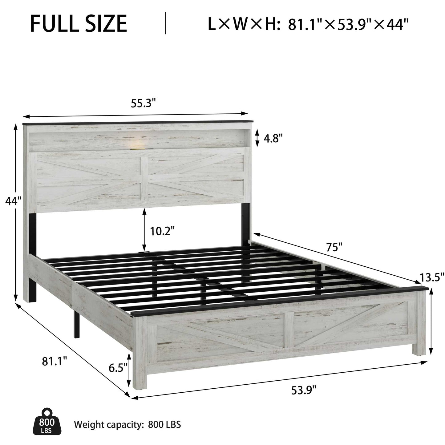 Full Floating Bed Frame with LED Light, Charger & Hidden Storage