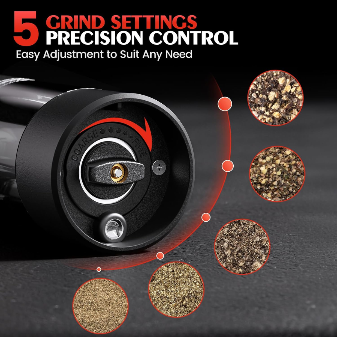Electric Salt and Pepper Grinder Set with LED Light, Adjustable Coarseness, Large Capacity