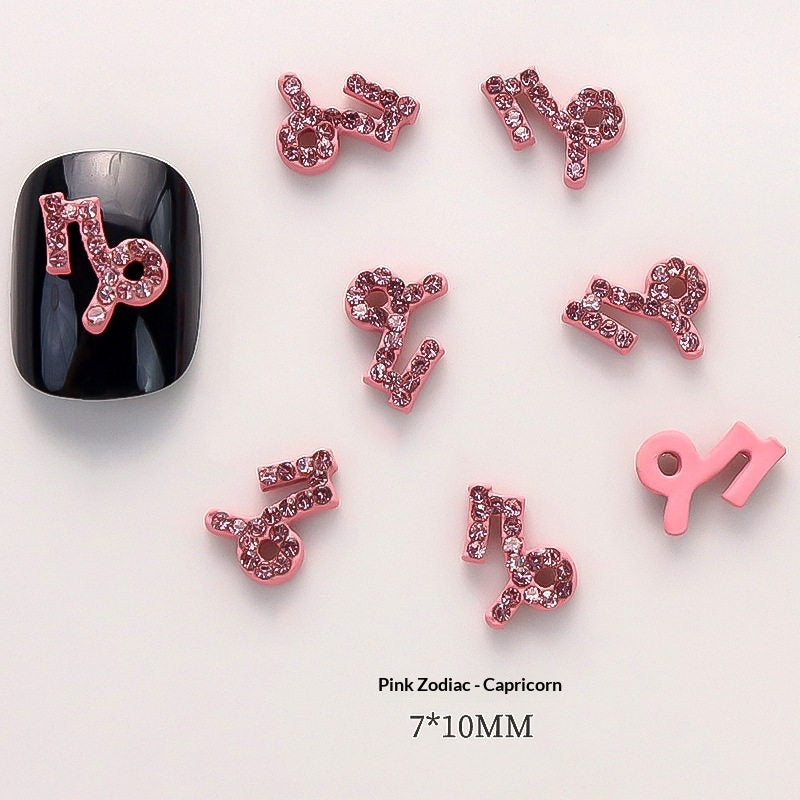 12-Piece Zodiac Sign Nail Art Decorations Set - Trendy 3D Nail Tips for Aries Leo Pisces