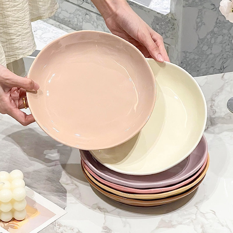 8-Inch Ceramic Dinner Plate - Deep Round Food Plate for Kitchen & Dining