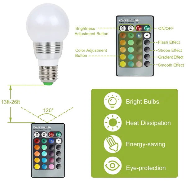 16-Color Dimmable E27 RGB LED Bulb with Remote Control - Mood Lighting