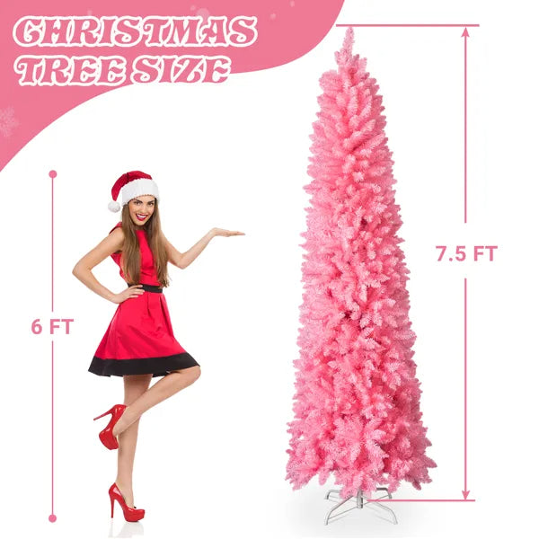 7.5 FT Unlit Artificial Pink Christmas Tree with Sturdy Stand