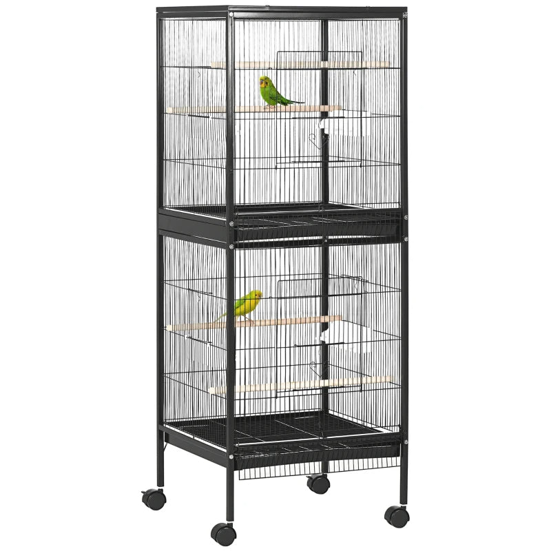 2-in-1 Bird Cage Aviary with Wheels for Finches and Parakeets, Black