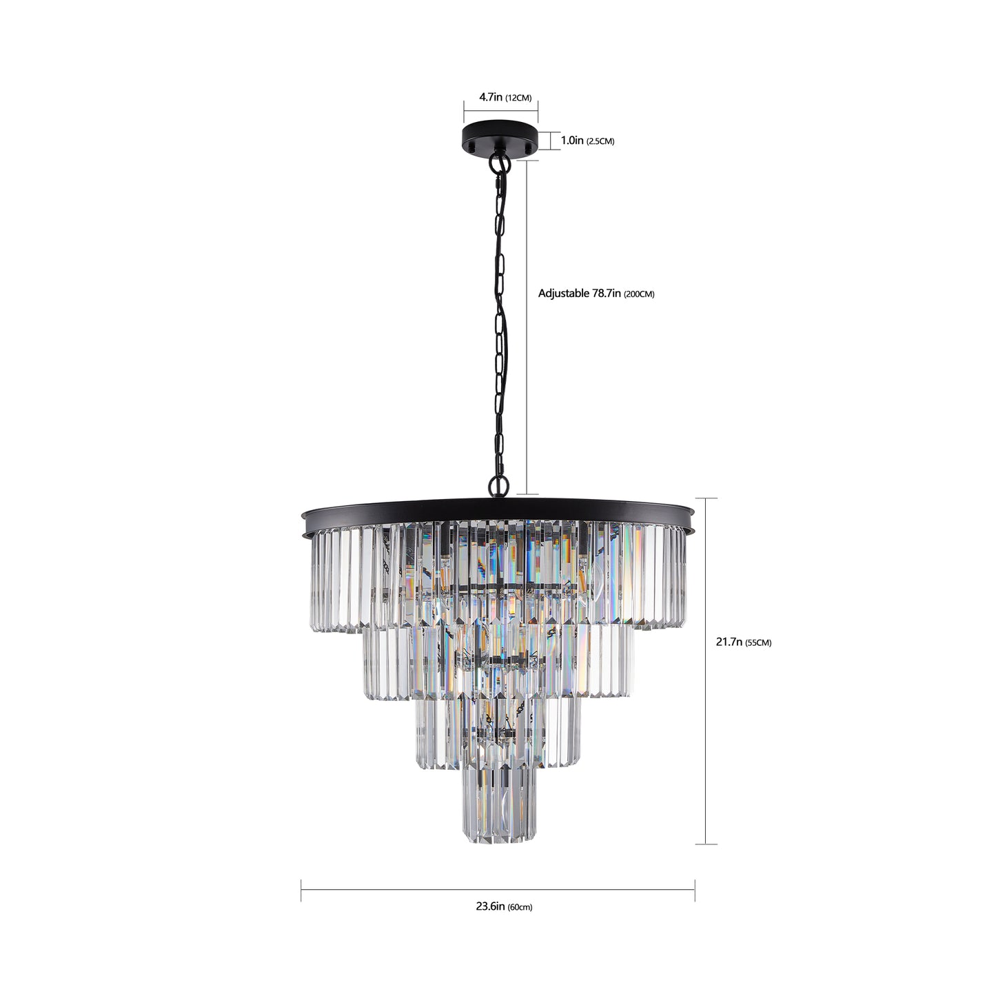 24-Inch Modern Crystal Chandelier Ceiling Light for Dining & Living Room - Black