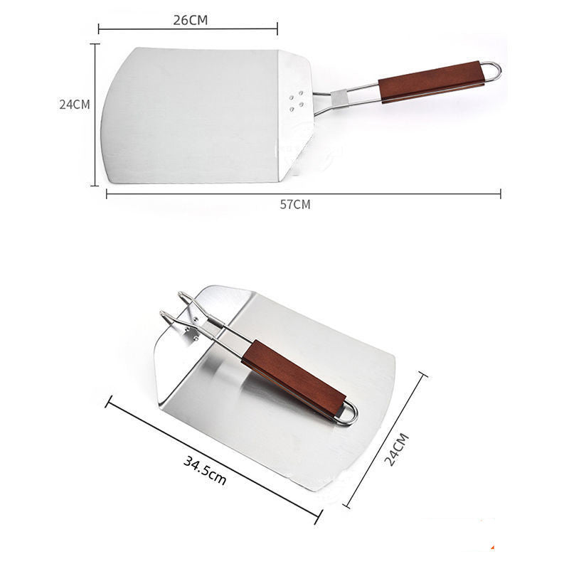 Foldable Stainless Steel Pizza Shovel with Wooden Handle - Baking & Pizza Tools