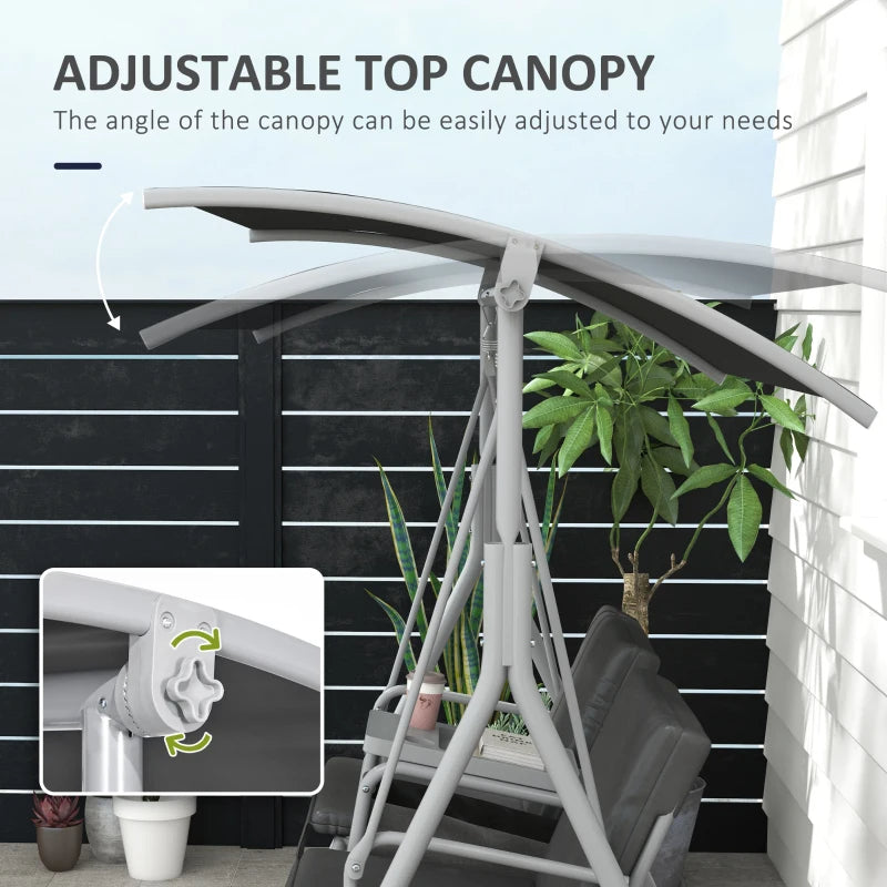 2-Seater Outdoor Porch Swing with Canopy & Tray - Gray