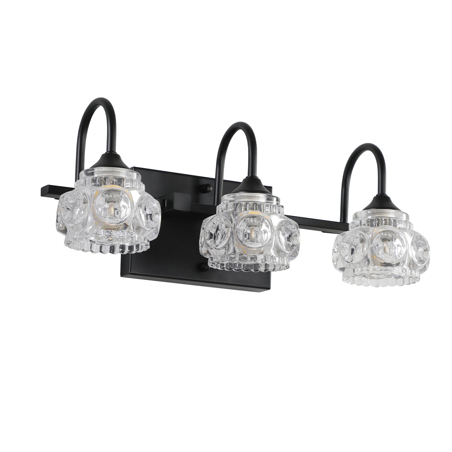3-Light Bathroom Vanity Light Fixture - Black with Crystal Shades