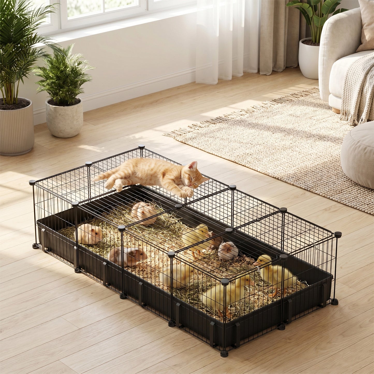 Large Modular Small Animal Cage with Waterproof Floor Mat - DIY Pet Enclosure for Guinea Pigs, Rabbits, Chickens, Hamsters