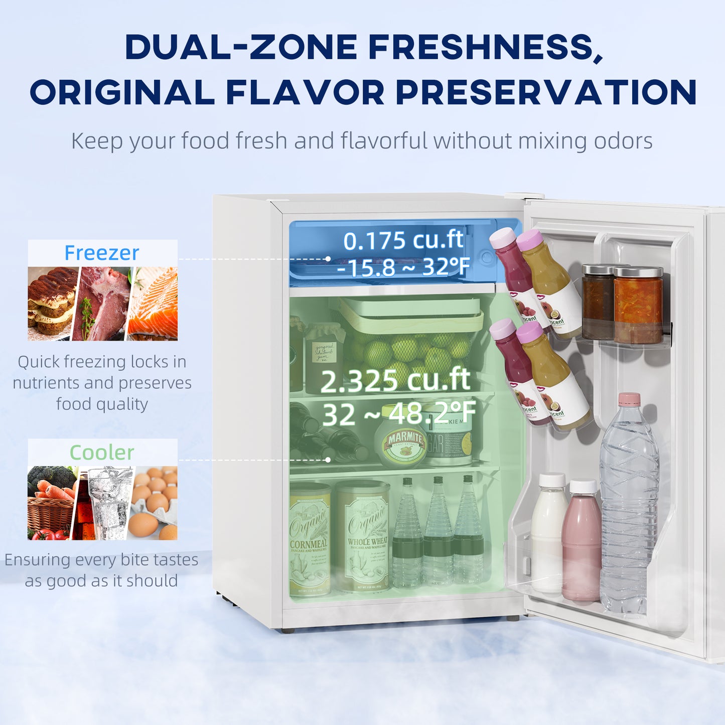 2.5 Cu.Ft Mini Fridge with Freezer - Compact Reversible Door, Adjustable Thermostat, White