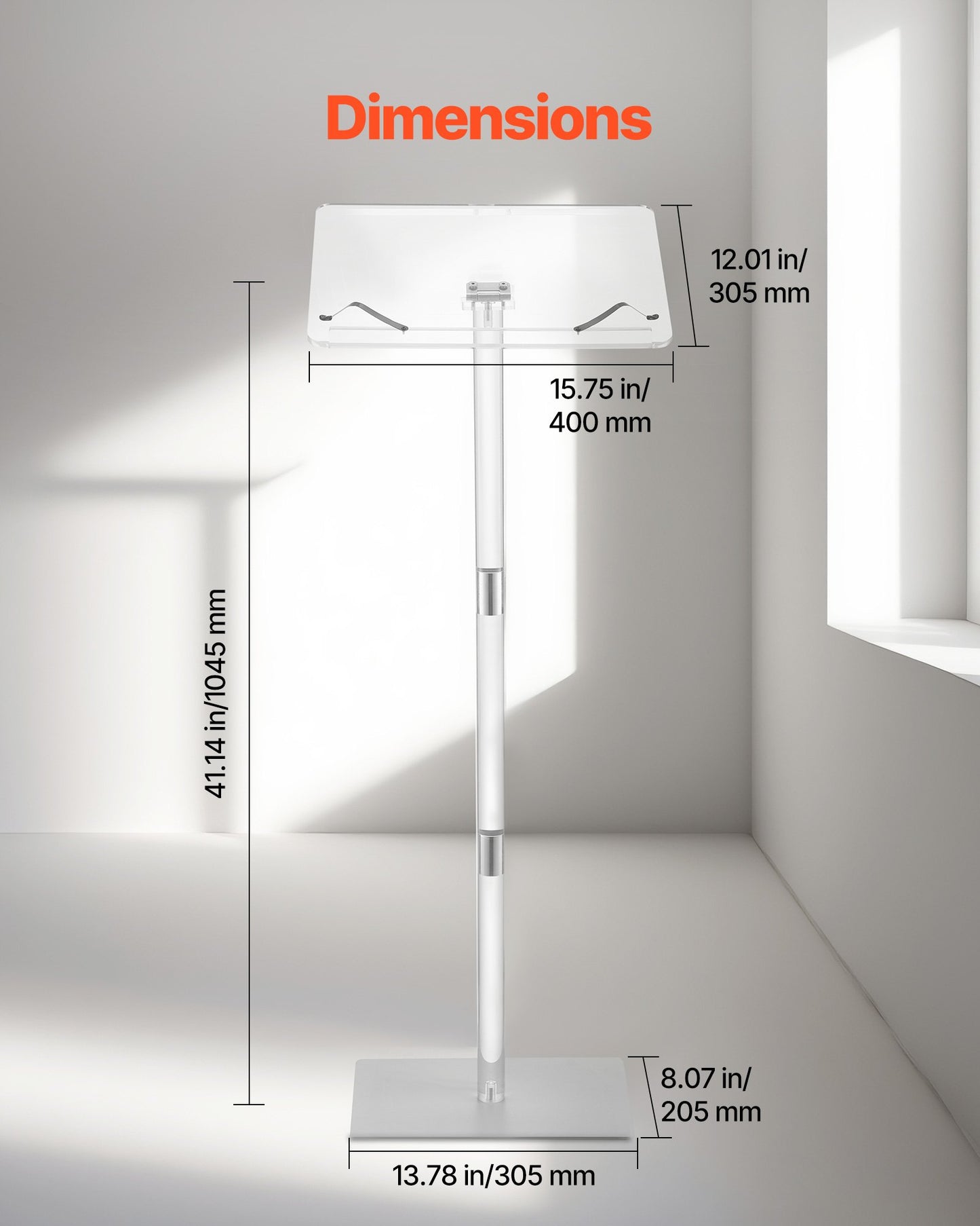 Acrylic Podium Stand with Adjustable Angles and Metal Base