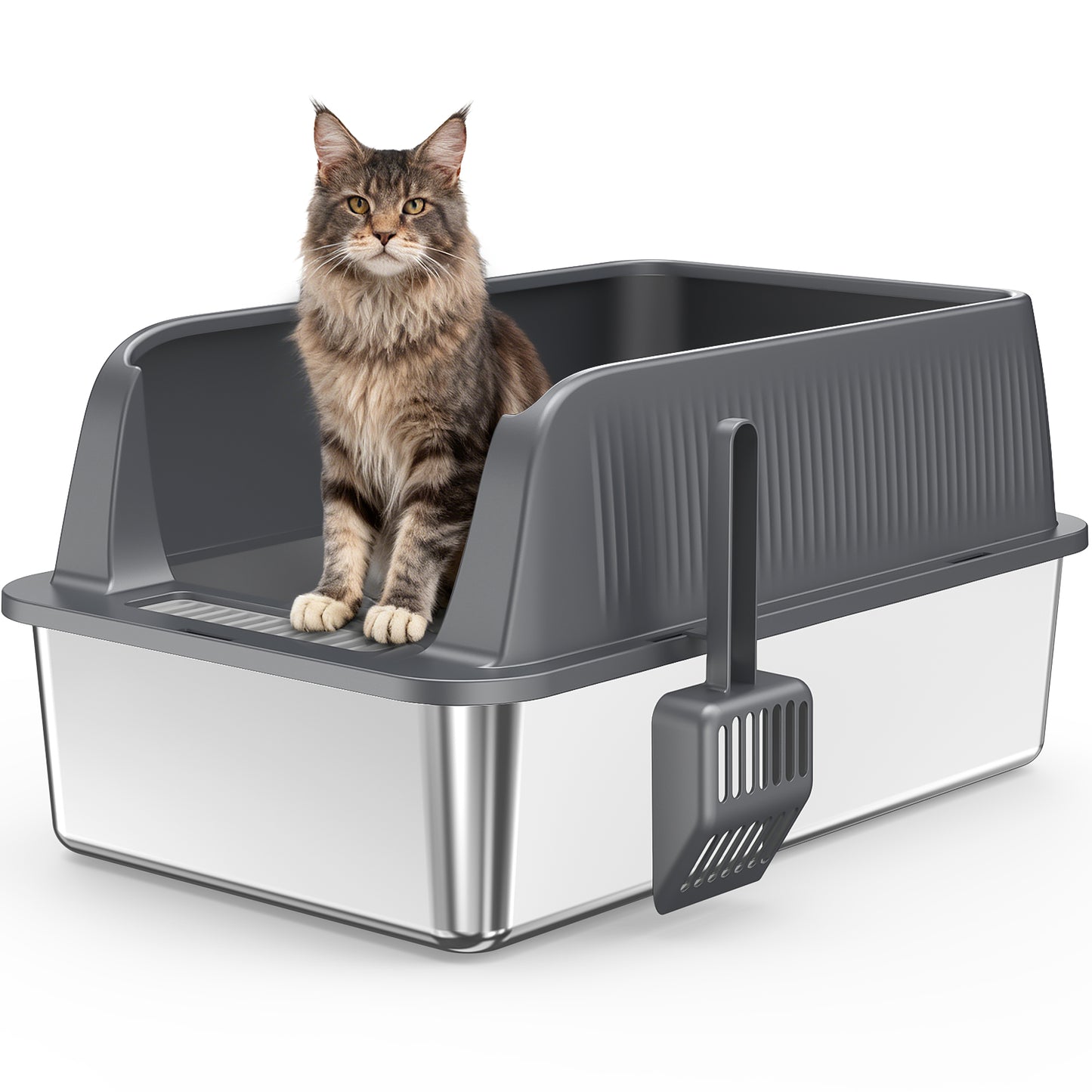 Stainless Steel Cat Litter Box with High Sides & Odor Control - Durable & Easy to Clean
