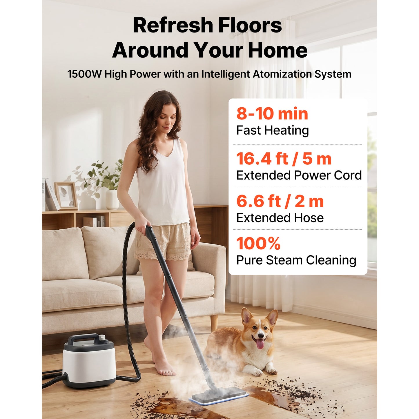 Portable Steam Cleaner with 19 Accessories, 51 oz Tank, Fast Heating for Home & Car Detailing