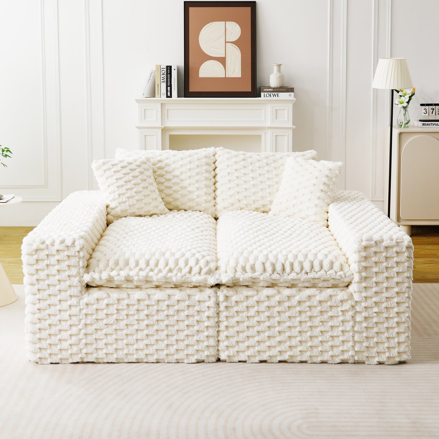 Luxury White Velvet Multifunctional Sofa - Arranged for 4 People