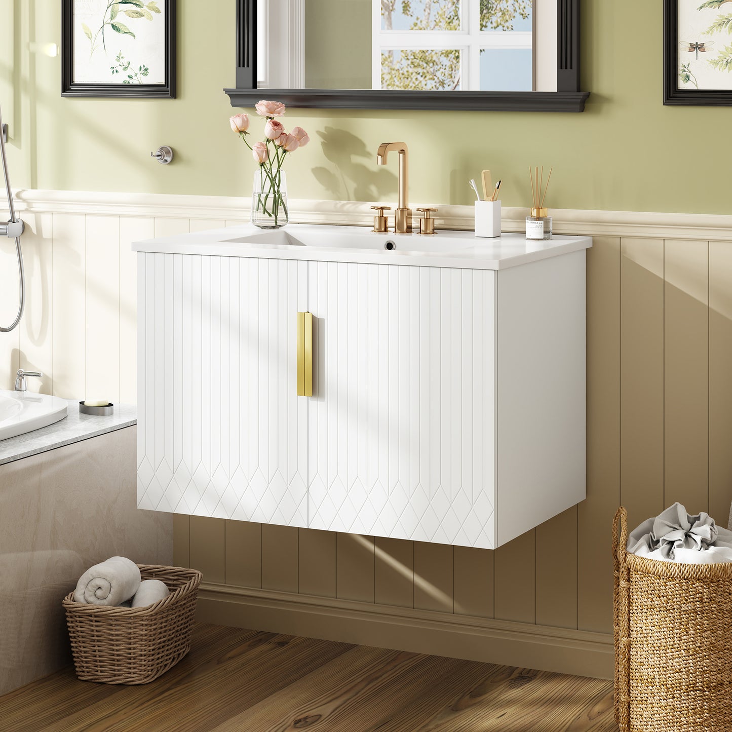 30" Vintage Bathroom Vanity with Ceramic Sink and Storage Cabinet