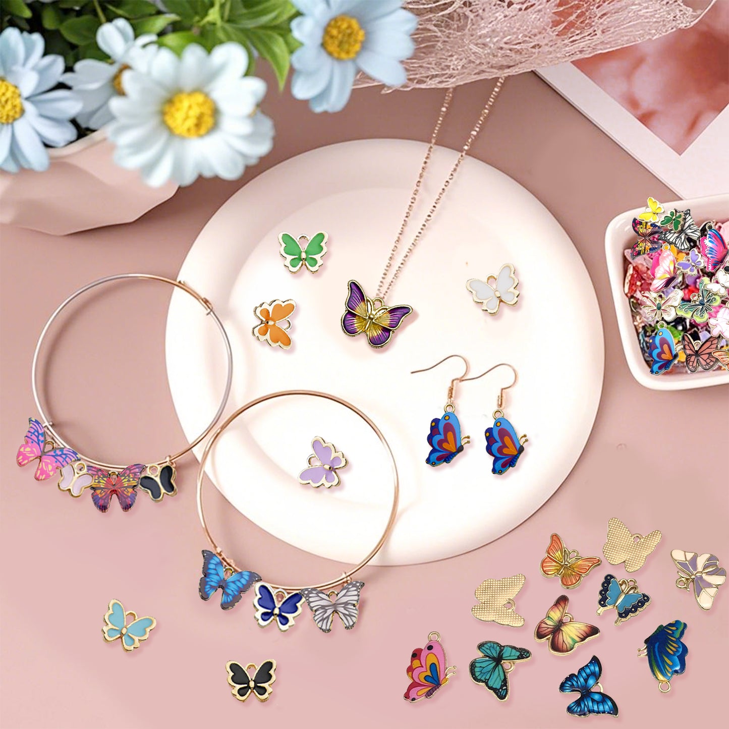 126 Multi-Color Butterfly Charms for Jewelry Making