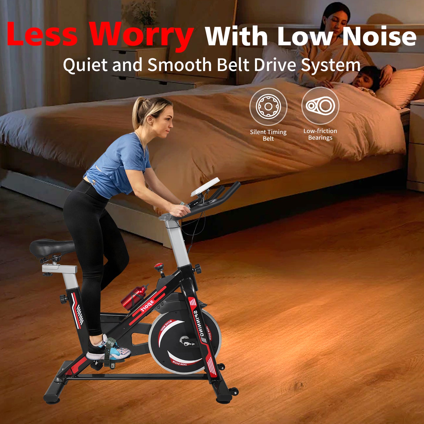 Indoor Exercise Bike with Comfortable Seat - Black+Red