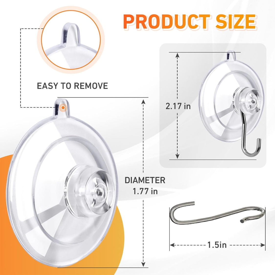 Suction Cup Hooks - 12 Pack Clear Medium Reusable Hooks