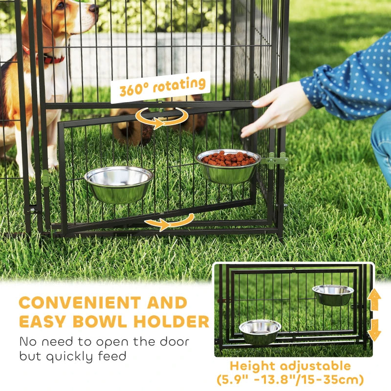 Large Outdoor Dog Kennel with Rotating Adjustable Feed Bowls Waterproof Canopy