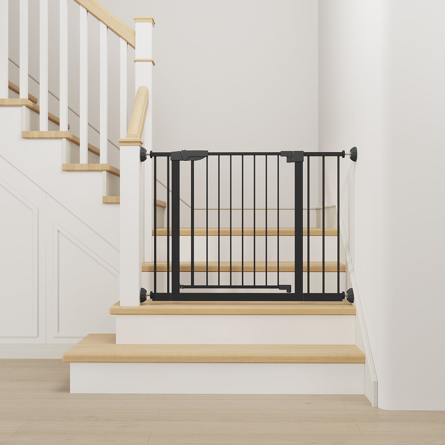 Pressure Mounted Baby Gate with Walk-Through Design - Black