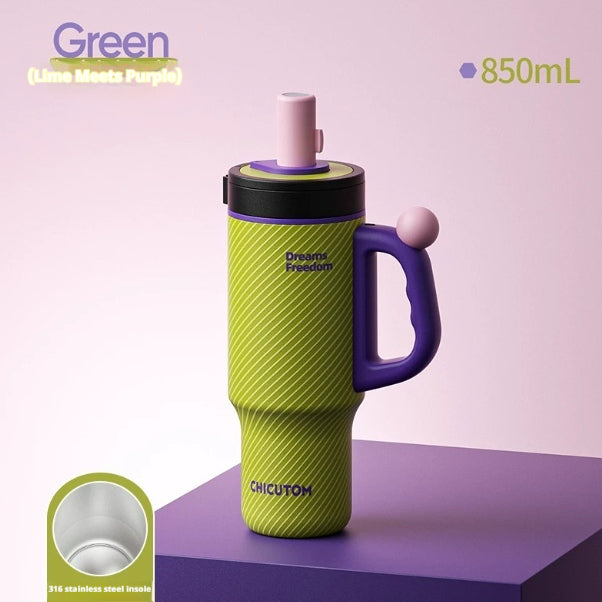 Large-Capacity Insulated Ceramic & Stainless Steel Travel Cup with Handle