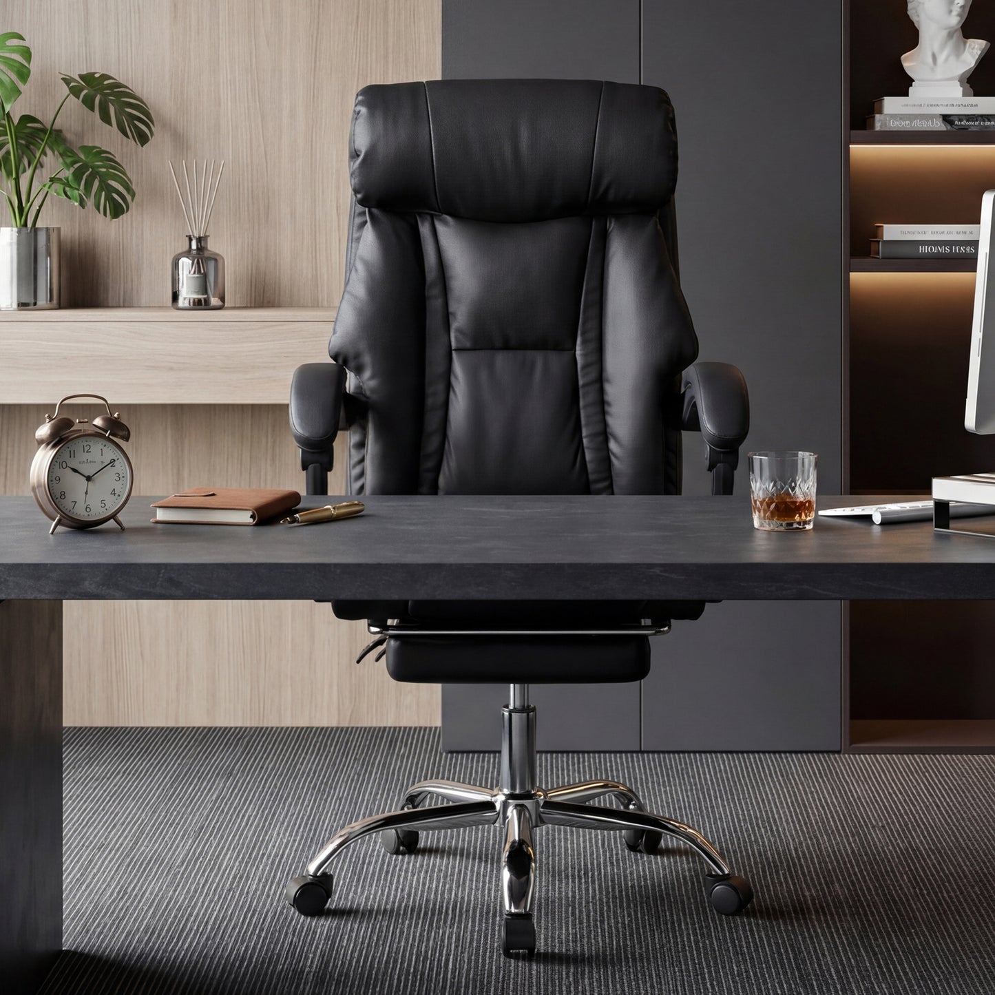 Adjustable Height Executive Office Chair with Foot Rest - Black