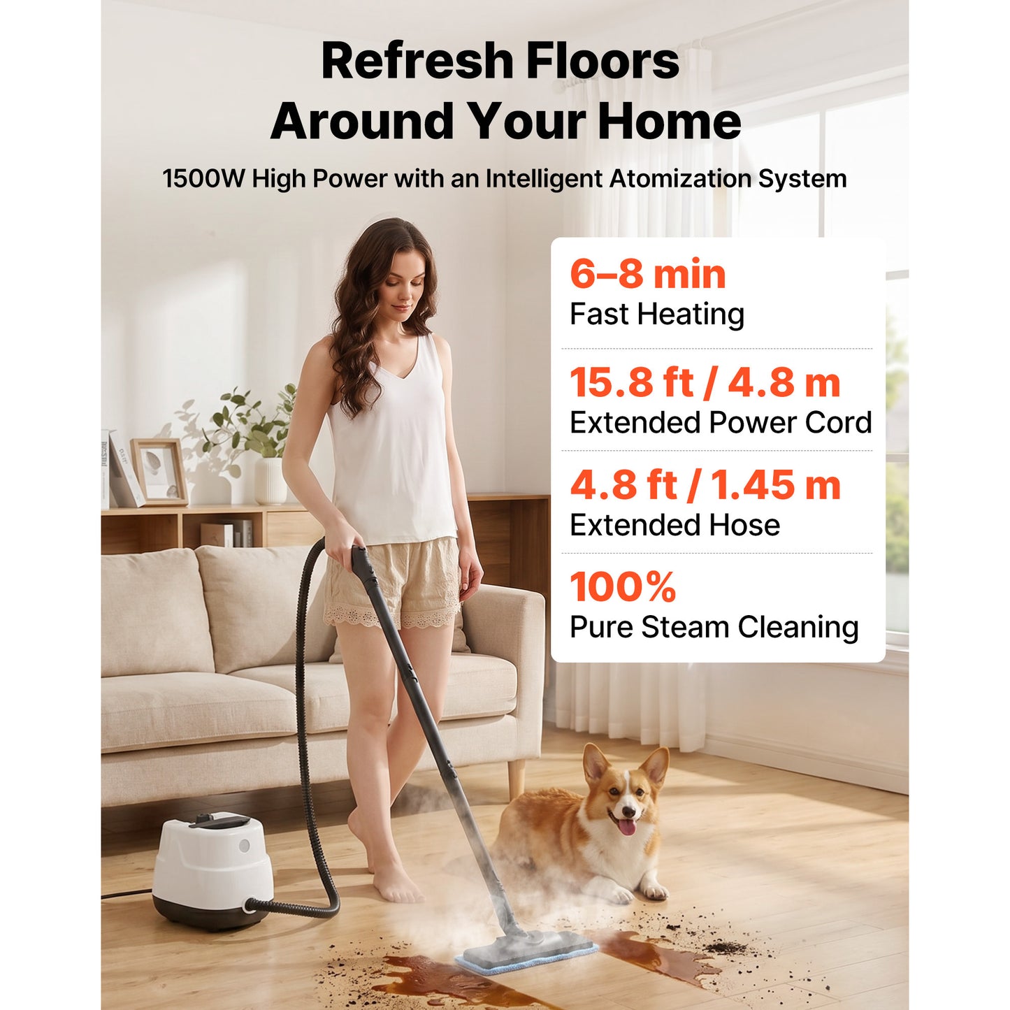 Steam Cleaner with 34 Oz Tank and 20 Accessories - Portable Canister Steamer for Home and Car Detailing