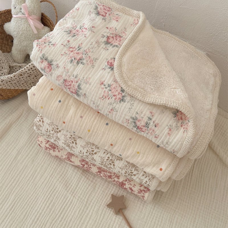 Double Layer Cotton Plush Blanket with Lace Edge - Multi Colors, 90x130cm